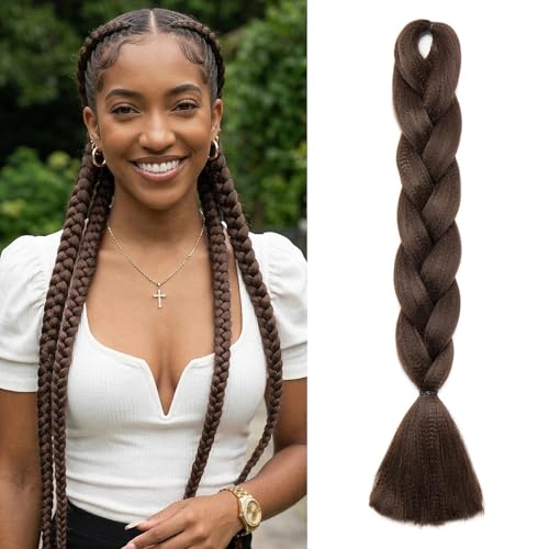 Hairro 24 Inch Jumbo Braiding Hair Extensions for Women, High Temperature Fiber Crochet Twist Braids 3 Pack, Medium Brown
