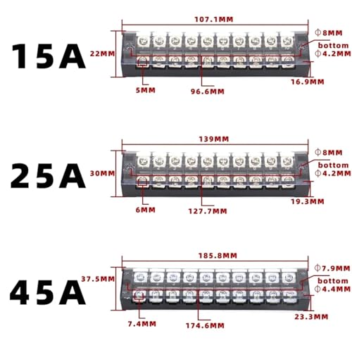 Bloque de terminales de carril DIN de 45A para evitar caídas de tensión en cables 2