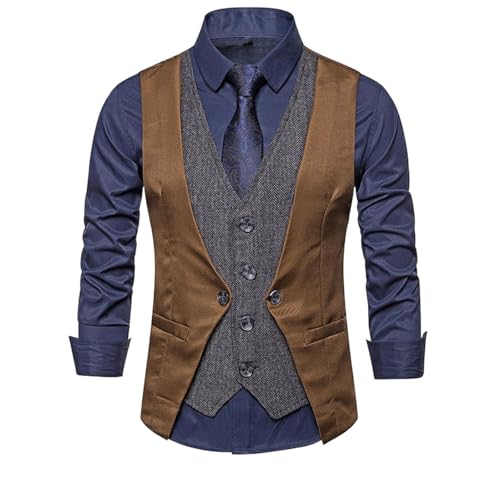 Men's Suit Vest Spring Summer Vintage Patchwork Fake 2-Piece Button Casual Suit Vest Waistcoat for men4