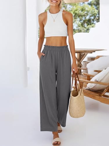 Image of ANRABESS Womens Wide Leg Cropped Palazzo Pants | Lightweight Breathable Elastic High Waisted Pants, Beach Vacation Flowy, Lounge & Casual Summer Trousers with Pockets