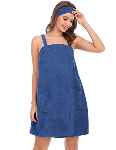 Image of Veseacky Women Bath Wrap Towel for Womens Shower with Pocket Adjustable Spa Robe & Facial Headband