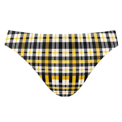 Yellow Black Buffalo Plaid Swim Briefs for Men Swimsuit Bikini Swimwear S A111919