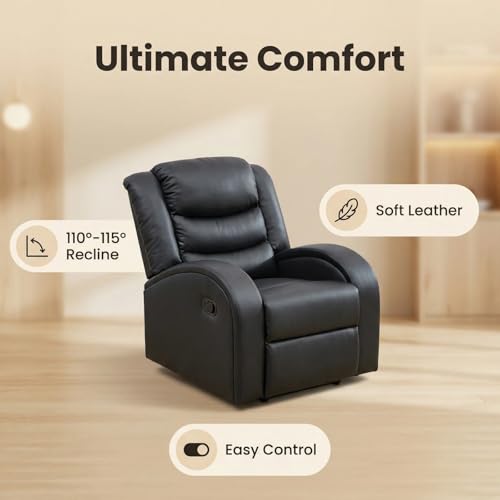 Image of Manual Recliner Sofa Set, Leather Reclining Living Room Furniture Set, Adjustable Backrest Reclining Chair and a 3 Seater Couch Furniture Set for Living Room, Home Theater, Black