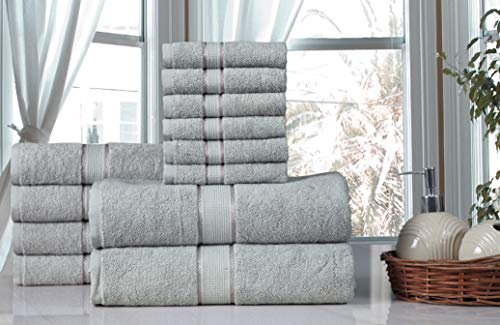 Excel Hometex 100% Luxurious Cotton 600 GSM 12PC Bath Towel Set (Silver)