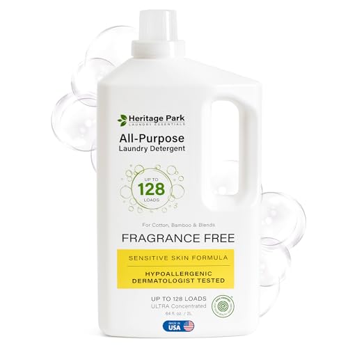 Image of Heritage Park Luxury Laundry Detergent | Dermatologist Tested Plant based Natural & Enzyme Laundry Detergent | Sensitive Skin Friendly - Fragrance Free (64 fl oz)