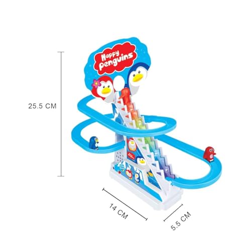 Image of WireScorts Penguin Slide Toy Set, Stair Climbing Roller Coaster with Sliding Tracks, Penguin Stair Climbing Toys for Kids, Escalator Toy with Lights and Music with 3 Penguins