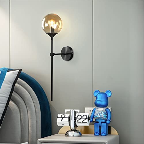 Kco Lighting Amber Glass Globe Wall Sconce Black Slim Long Arm Wall Lamp Mid Century Modern Wall Mounted Reading Light For Bedside Stairs Bathroom Mirror thumb #4