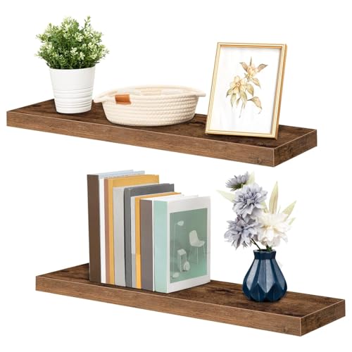 Image of Floating Shelves for Wall, Bathroom Shelves Wall Mounted for Kitchen, Bedroom, Bathroom Storage Over Toilet, Hanging Book Shelf for Wall Home Decor Living Room (Brown)