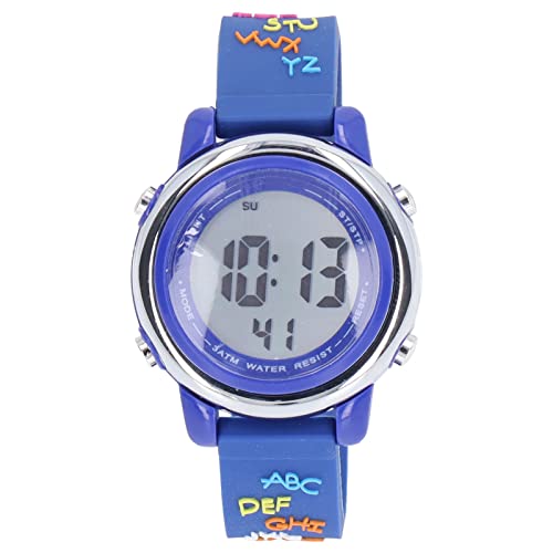 子供用デジタル時計、子供用漫画快適な学習時計、ストップウォッチ付きかわいいバックライト、3歳から10歳の子供用 (青)