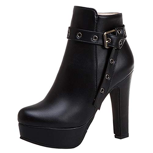 Lydee Damen Mode Herbst Schuhe Blockabsatz Stiefeletten Reißverschluss Dress Booties Party Schuhe Plateau Low Boots Nieten Solid Black Gr 49 Cover
