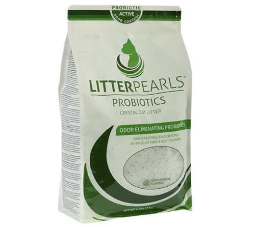 Litter Pearls Probtiotics - Arena de cristal para gatos sin perfume y sin aglomeración con probióticos que eliminan el olor, 7 L, 6.6 libras, 3 kg, cristales de gel de sílice transparente y verde