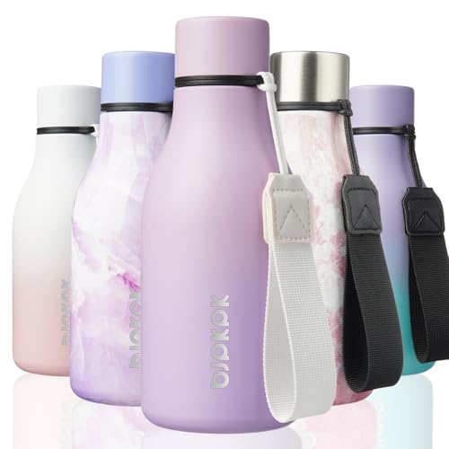 BJPKPK Insulated Water Bottles, 12oz Stainless Steel Metal Water Bottle with Strap, BPA Free Leak Proof Jugs, Mugs, Flasks, Reusable Thermal Flasks for Sports & Travel, Dreamy Purple