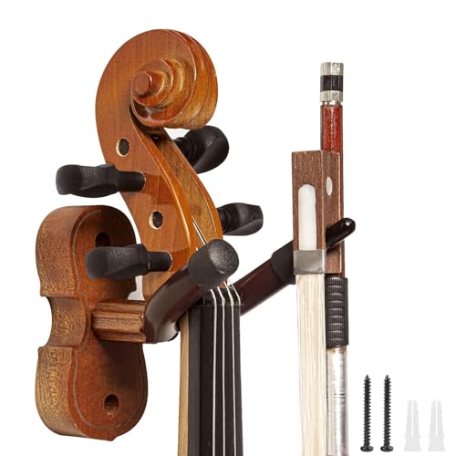 BestSounds Violin Wall Mount Violin Hanger with Bow Hook Home & Studio Rosewood Violin/Viola Stand (Rosewood MA-R5)