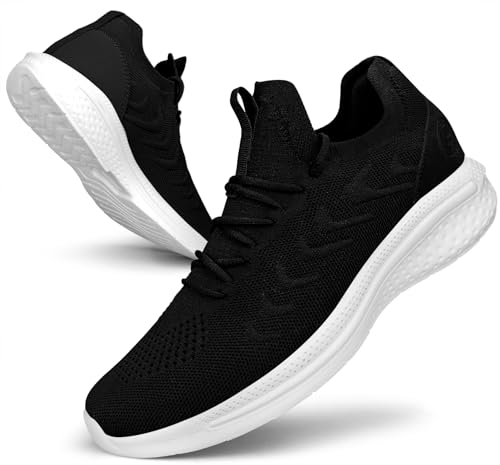 Pujcs Men Sneakers Lightweight Running Shoes for Men Slip on Walking Shoes Black White