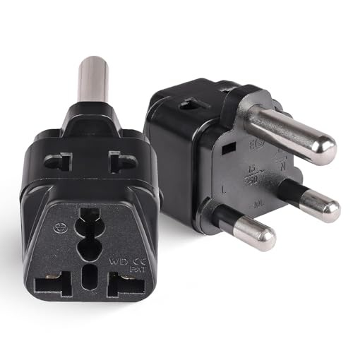 Image of Orei India to South Africa, Botswana, Namibia & More (Type M) Travel Adapter Plug - 2 in 1 - CE Certified - RoHS Compliant - 2 Pack - Black Color (P21-10L-2PK)