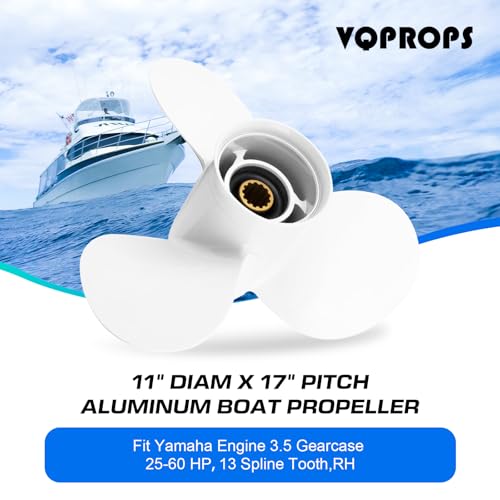 Image of Outboard Propeller Aluminum Boat Outboard Propeller fit Yamaha Engines 25 /30 /40 /50 /55 /60HP,3-1 /2 inch Gearcase Engines 13 Spline Tooth,RH