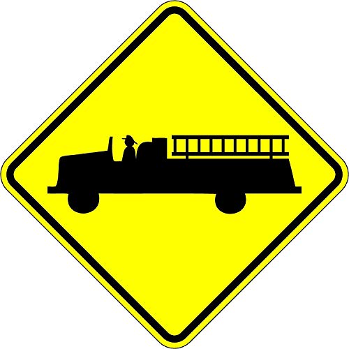 Image of Municipal Supply & Sign Co Premium Fire Truck Crossing Sign 18 x 18 - Highly Visible 3M High-Intensity Prismatic Reflective Sheeting - Genuine Road Sign with 10-Year 3M Warranty for Enhanced Durability and Safety Assurance