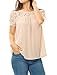 Allegra K Women's Lace Panel Upper Semi Sheer Yoke Short Sleeves Blouse XL Pink