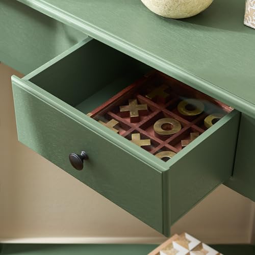 Image of SAFAVIEH Furniture - Gomez 1-Drawer Corner Table - Dusty Green - Solid Wood - Classic Corner Storage Design - Ideal for Entryway, Living Room, Home Office, 33.1 inch W x 17.3 inch D x 28 inch H (AMH5709J)