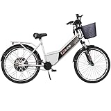 Bicicleta Elétrica Confort 800W 48V 15Ah Prata com Cestinha
