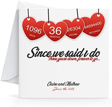 Personalised 3rd Wedding Anniversary Card Printed Hearts for Wife or Husband