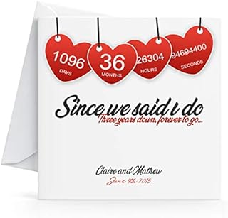 Personalised 3rd Wedding Anniversary Card Printed Hearts for Wife or Husband