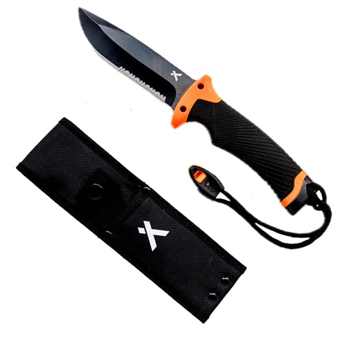 Bear Grylls Ultimate Knife - Fixed Blade Knife, Full Tang Knife with Serrated Edge, Fire Striking Edge, and Emergency Whistle, Includes Sheath - 4.75” Blade, Stainless Steel Blade, Black