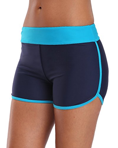 Sociala Womens Swim Shorts High Waist Tankini Bottoms Boyleg Bathing Shorts 2XL Navy-Aqua