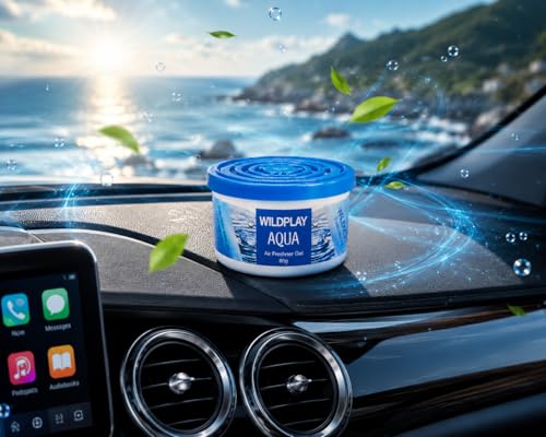 Image of Wildplay Aqua Car Gel Freshener 80g - Long Lasting Aqua Fragrance, Spill Proof Gel Air Freshener, Odor Eliminator, Dashboard Perfume for Fresh and Pleasant Car Interior