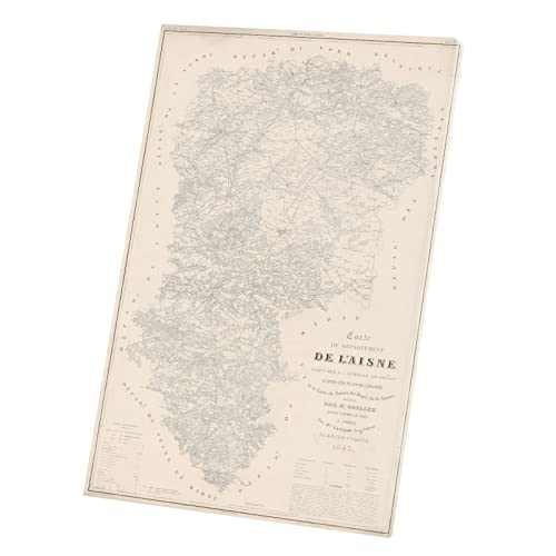 Carte de l'Aisne 1855 en tableau toile - Cadeau idéal affiche vintage 30x45