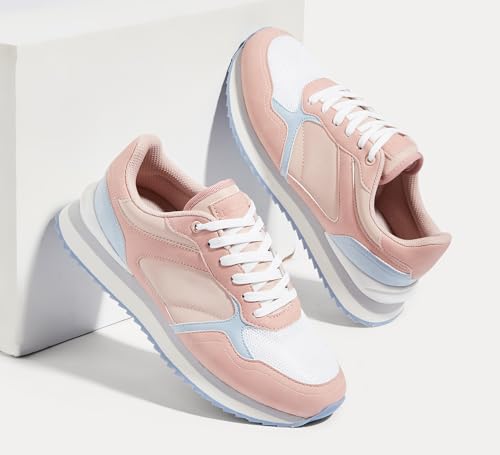 Image of LUCKY STEP Women's Platform Fashion Sneakers Suede Colorful Colorblock Stylish Retro Casual Neutral Tennis Running Footwear Walking Shoes
