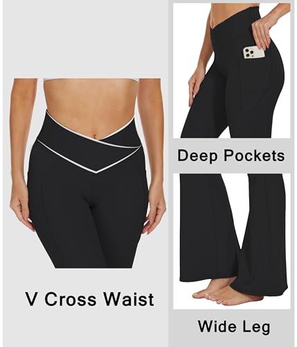 Women’s 28"/30"/32"/34" Flare Crossover Leggings with Tummy Control, High Waist Wide Leg Yoga Pants with Pockets3
