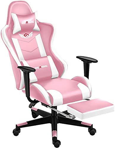 Shuanghu Gaming Chair Workplace Chair Ergonomic Pc Chair with Reclining Chair with Headrest and Lumbar Assist Video Sport Chair for Adults Teenagers Desk Chair(Footrest) (Pink)