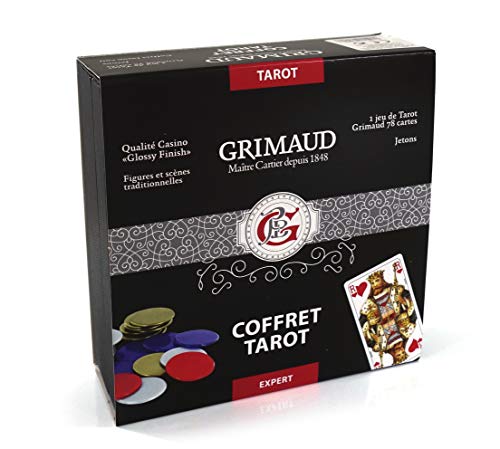 Grimaud Coffret Tarot Expert - Jeu de 78 Cartes Tarot avec jetons marqués, Coffret façon Cuir Noir