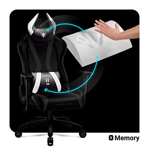 Diablo-X-Horn-Silla-Gaming-Oficina-Gamer-Apoyabrazos-3D-Cojin-Ajustable-Diseno-Ergonomico-Cuero-Sintetico-Funcion-de-Inclinacion-Negro-Blanco-XL