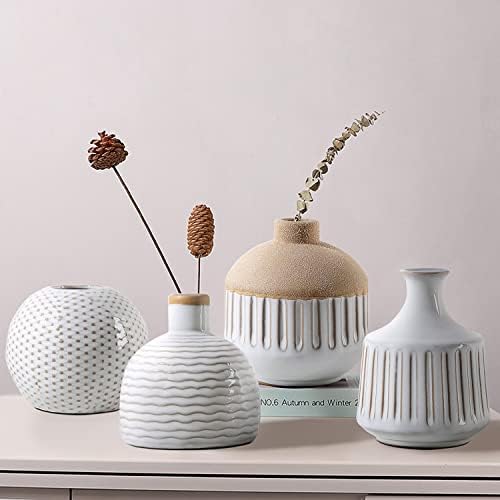Boho Minimalist Small Ceramic Vase Set of 4 for Bedroom Living Ro...