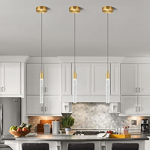 Image of Modern Kitchen Island Pendant Light Dimmable LED Gold Brass Finish Mini Crystal Pendant Lighting Bedroom Bedside Table Small Pendant Lights(2-Pack )