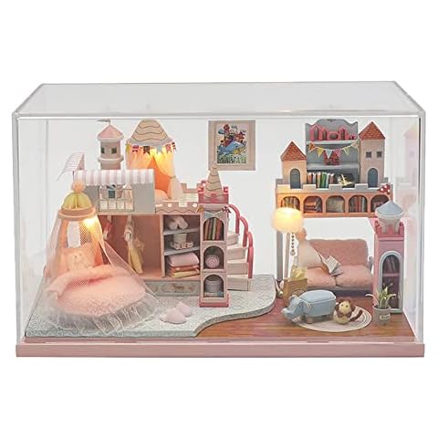 erhumama Diy Cottage Dream Princess Glass Room Model Assembled Dollhouse Furniture With Dust Cover Miniature Doll Houses Kit Birthday Gift For Girl Cover