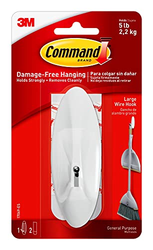 Command Large Wire Hook, White, Organize Damage-Free, Indoor Use, 1-Hook, 2-Strips, Organize Damage-Free