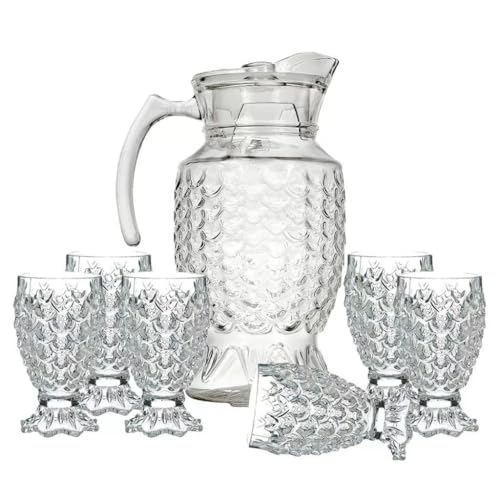 Image of Wringo Premium 7pc Crystal Water Jug with Glass Set and Jug Set Combo,Freezer Safe and Dishwasher Safe (6 Pieces Glasses 200ML and 1 Water Juice Jug 1 Liter), Transparent, Glass and Jug Set (WS-09)