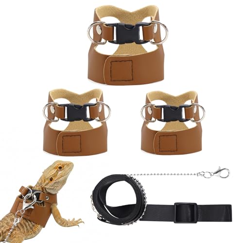 VOXGET 3 Pack Bearded Dragon Harness Set, 6.5ft Leash
