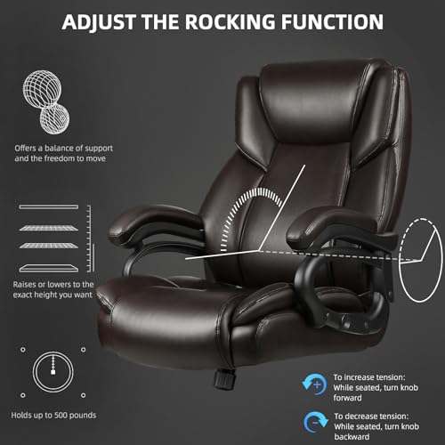 VITESSE 500lbs Heavy Duty Office Chair for Low Back Pain Relief, Big and Tall Office Chair with Ergonomic Lumbar Support, High Back Executive Chair with Quiet Rubber Wheel