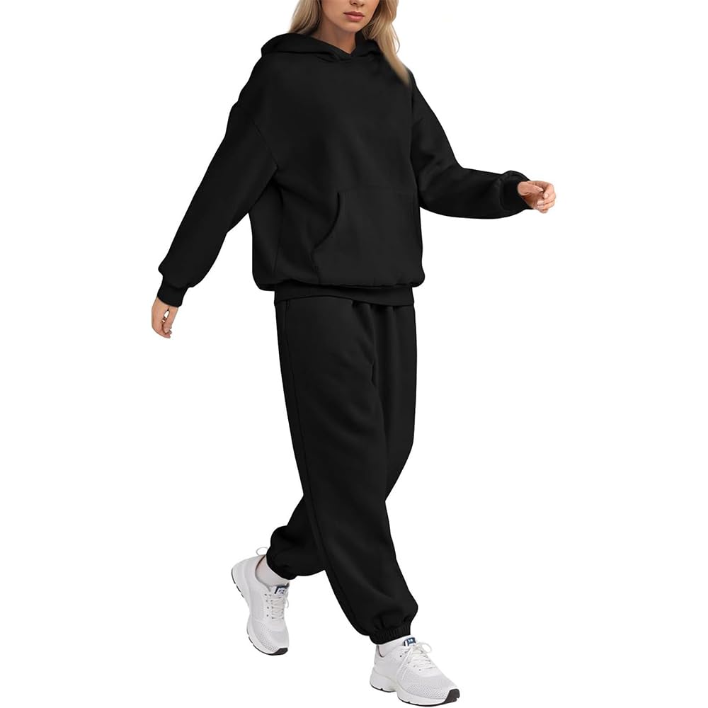 Generico Completo da donna in 2 pezzi con cappuccio, felpe oversize, comode e larghe, outfit autunnali
