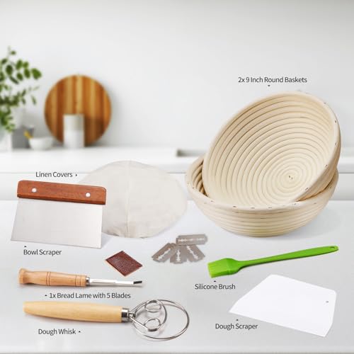Image of Dimpola Banneton Proofing Basket for Sourdough Bread, Handmade & Natural Rattan - Round Dough Rising Basket for Baking - Perfect for Artisan Breads (Round of 2 Gift Set)