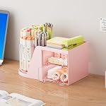 Marbrasse Desk Organizer with 2 Drawer, 360°Rotating Pen Holder, Desk Organizers and Accessories with 6 Slots Pencil Organizer + 2 Drawer, Art Supply Storage Box Caddy for Office (Pink) - Image 2