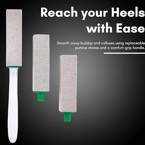 Image of Beaute Secrets Pumice Stone with Handle for Feet | 3 Replaceable Heads | Cracked Heel & Callus Remover | Dead Skin Foot Scrubber | Pedicure Tool for Men & Women, Grey