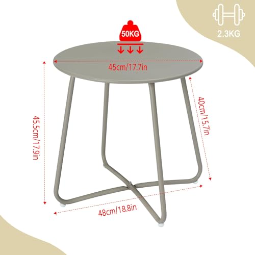 Mesa de sofá pequeña para salón y mesa de café metálica redonda gris de 45 cm 4