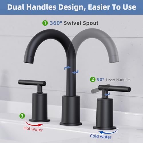 VXV Matte Black Bathroom Faucet 3 Hole 8 Inch Widespread Lead-Free by VXV - Used condition - Image 6