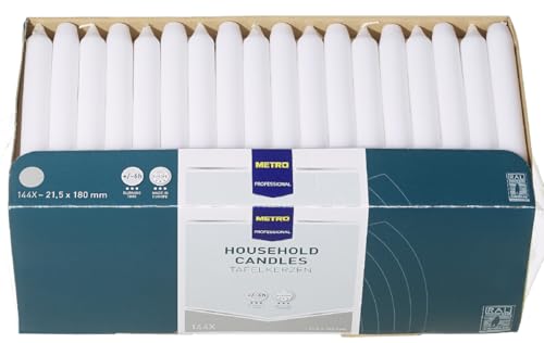 METRO Professional Candele da tavola, paraffina, 2,15 x 18 cm, durata circa 6 ore (Bianco, 144 pz)