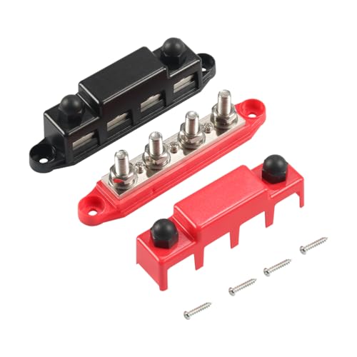 Heavy Duty Busbar Sammelschienen M10 300A Sammelschiene Boot Wohnmobil Wohnwagen KFZ Masseverteiler Messing Panel mit Schrumpfschlauch (Rot+Schwarz)